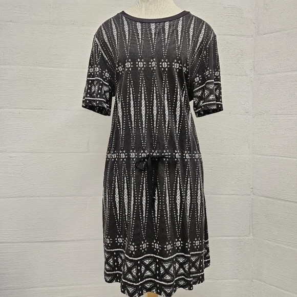 Tory Burch Bologan Knit Aztec Drawstring Dress in Charcoal and White Sz XL - Picture 3 of 10